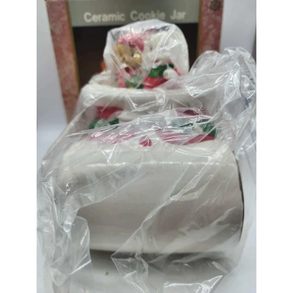 Vintage Christmas Ceramic Cookie Jar Santa Sleigh Animals cat bear